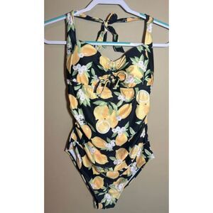 Lemon Maternity Yellow Black One Piece Halter Swimsuit Women's M 1086